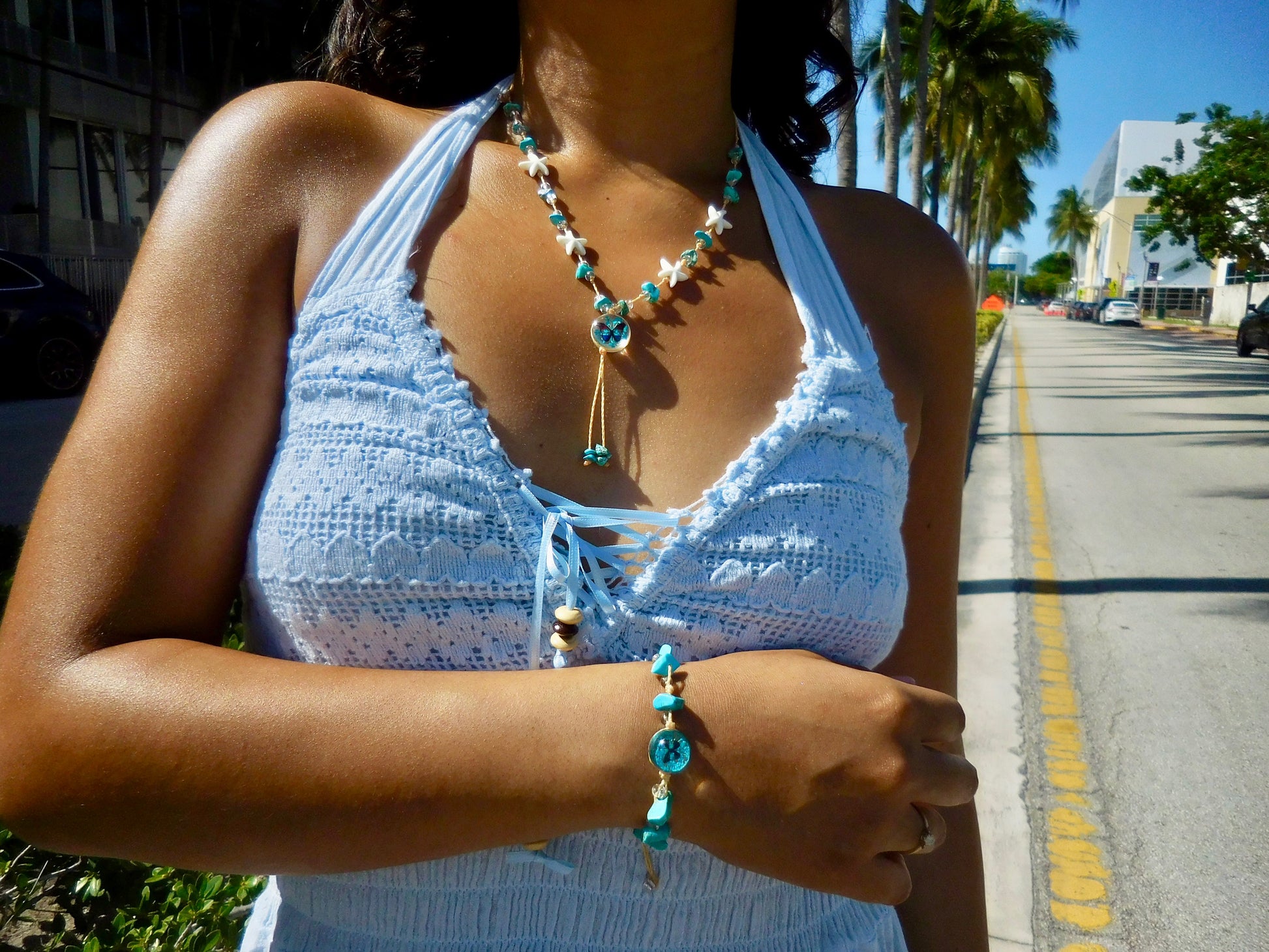 Butterfly Resin Necklace & Bracelet Set